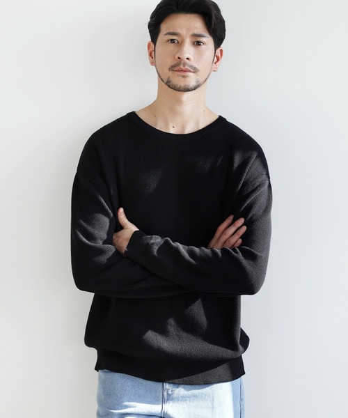 SPU(スプ)の「【シルケット加工/マシンウォッシャブル/抗ピリング】コンフォートベーシック畦クルーネックコットンニット(ニット/セーター・メンズ・チャコール/ネイビー/グレー/ブラック・S/M/L/XL)」の9枚目の写真