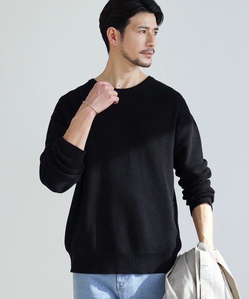 SPU(スプ)の「【シルケット加工/マシンウォッシャブル/抗ピリング】コンフォートベーシック畦クルーネックコットンニット(ニット/セーター・メンズ・チャコール/ネイビー/グレー/ブラック・S/M/L/XL)」の10枚目の写真