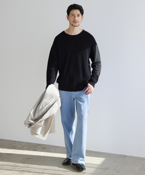 SPU(スプ)の「【シルケット加工/マシンウォッシャブル/抗ピリング】コンフォートベーシック畦クルーネックコットンニット(ニット/セーター・メンズ・チャコール/ネイビー/グレー/ブラック・S/M/L/XL)」の13枚目の写真