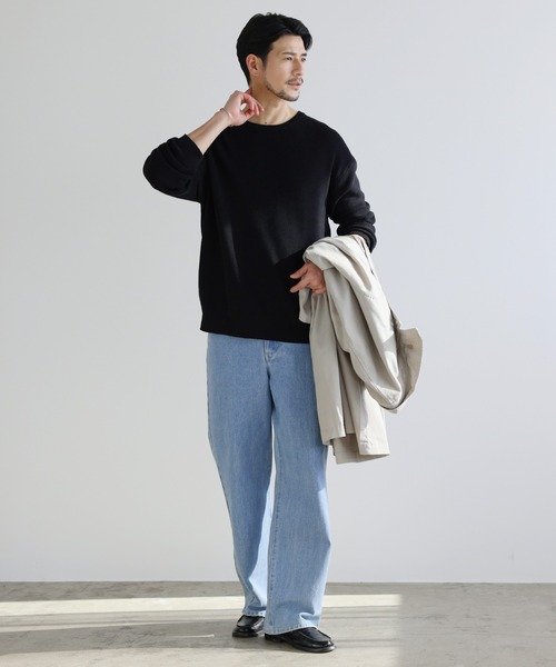 SPU(スプ)の「【シルケット加工/マシンウォッシャブル/抗ピリング】コンフォートベーシック畦クルーネックコットンニット(ニット/セーター・メンズ・チャコール/ネイビー/グレー/ブラック・S/M/L/XL)」の14枚目の写真
