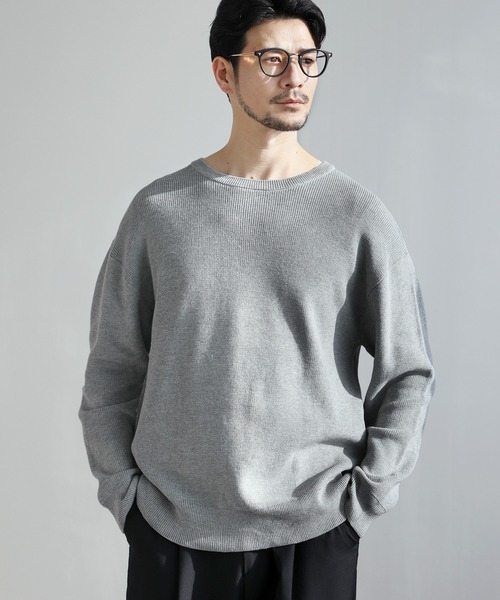 SPU(スプ)の「【シルケット加工/マシンウォッシャブル/抗ピリング】コンフォートベーシック畦クルーネックコットンニット(ニット/セーター・メンズ・チャコール/ネイビー/グレー/ブラック・S/M/L/XL)」の17枚目の写真