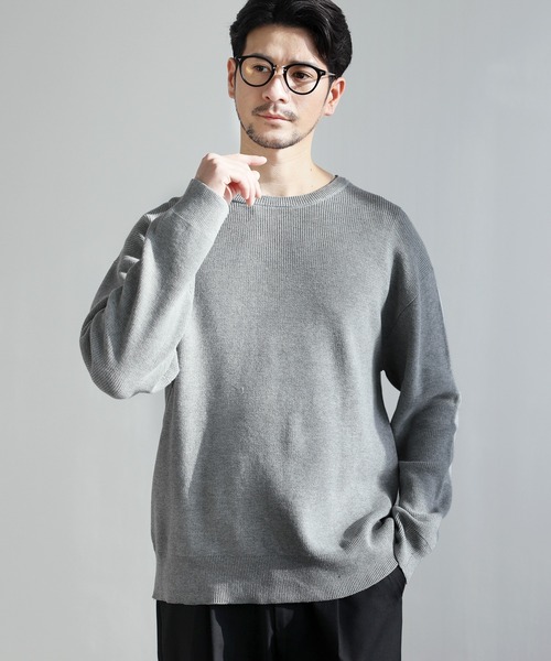 SPU(スプ)の「【シルケット加工/マシンウォッシャブル/抗ピリング】コンフォートベーシック畦クルーネックコットンニット(ニット/セーター・メンズ・チャコール/ネイビー/グレー/ブラック・S/M/L/XL)」の18枚目の写真