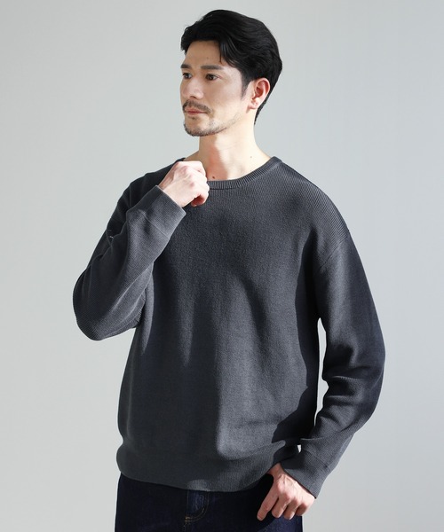 SPU(スプ)の「【シルケット加工/マシンウォッシャブル/抗ピリング】コンフォートベーシック畦クルーネックコットンニット(ニット/セーター・メンズ・チャコール/ネイビー/グレー/ブラック・S/M/L/XL)」の22枚目の写真