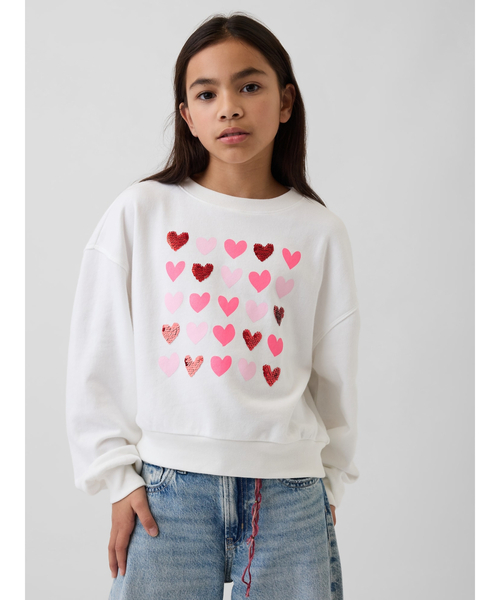 GAP(ギャップ)の「オーバーサイズ ウェッジ フリッピースパンコール グラフィック スウェットシャツ (キッズ)(スウェット・キッズ・ベージュ/ホワイト/ピンク・120cm/110cm/140cm/130cm)」の2枚目の写真