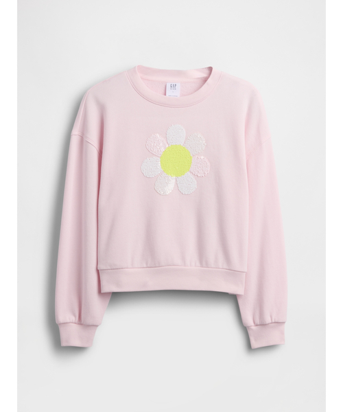 GAP(ギャップ)の「オーバーサイズ ウェッジ フリッピースパンコール グラフィック スウェットシャツ (キッズ)(スウェット・キッズ・ベージュ/ホワイト/ピンク・120cm/110cm/140cm/130cm)」の12枚目の写真