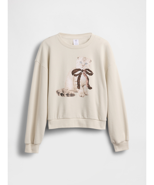 GAP(ギャップ)の「オーバーサイズ ウェッジ フリッピースパンコール グラフィック スウェットシャツ (キッズ)(スウェット・キッズ・ベージュ/ホワイト/ピンク・120cm/110cm/140cm/130cm)」の5枚目の写真