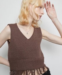 L3 FRINGE KNIT BUSTIER(BROWN)