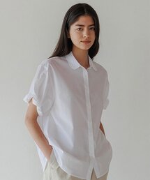 cotton roll-up blouse-white
