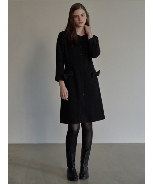 BEMUSE MANSION(ビミューズマンション)の「Ribbon point tweed dress - Black(ワンピース・レディース・ブラック・FREE)」の1枚目の写真