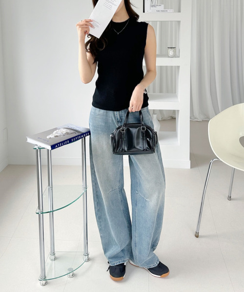 Ada.（エイダ）の「ハイネック スリムフィット リブニット ノースリーブ トップス ◎（タンクトップ・レディース・ブラック/モスグリーン/ピンク/ホワイト・FREE）」の11枚目の写真