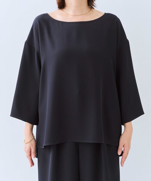 RIVE DROITE（リヴドロワ）の「【セットアップ対応可】ダブルサテンハーフスリーブブラウス（シャツ/ブラウス・レディース・ベージュ/ネイビー・FREE）」の5枚目の写真