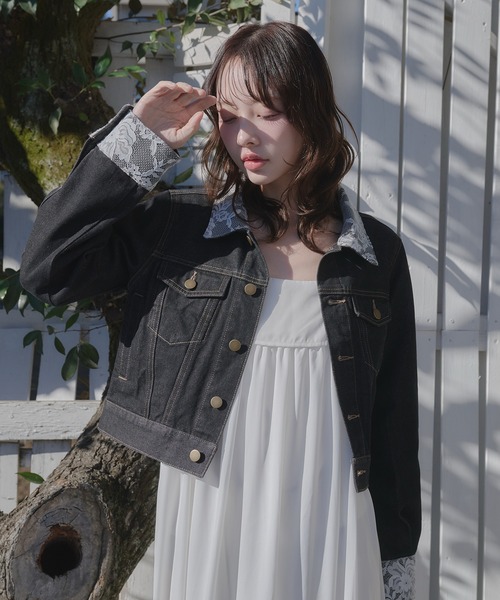 fupel(フぺル)の「lace collar denim jacket / レースカラーデニムジャケット(デニムジャケット・レディース・ブラック/アイボリー・FREE)」の19枚目の写真