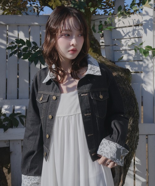 fupel(フぺル)の「lace collar denim jacket / レースカラーデニムジャケット(デニムジャケット・レディース・ブラック/アイボリー・FREE)」の20枚目の写真