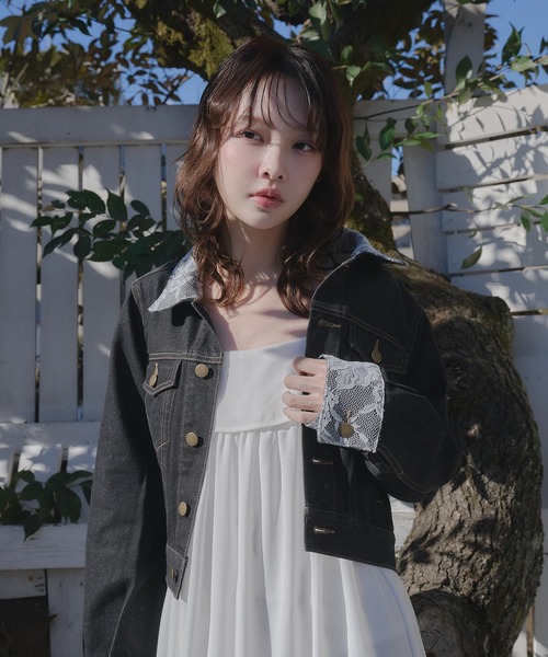 fupel(フぺル)の「lace collar denim jacket / レースカラーデニムジャケット(デニムジャケット・レディース・ブラック/アイボリー・FREE)」の22枚目の写真