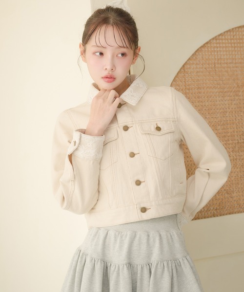 fupel(フぺル)の「lace collar denim jacket / レースカラーデニムジャケット(デニムジャケット・レディース・ブラック/アイボリー・FREE)」の3枚目の写真