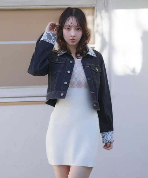 fupel(フぺル)の「lace collar denim jacket / レースカラーデニムジャケット(デニムジャケット・レディース・ブラック/アイボリー・FREE)」の11枚目の写真
