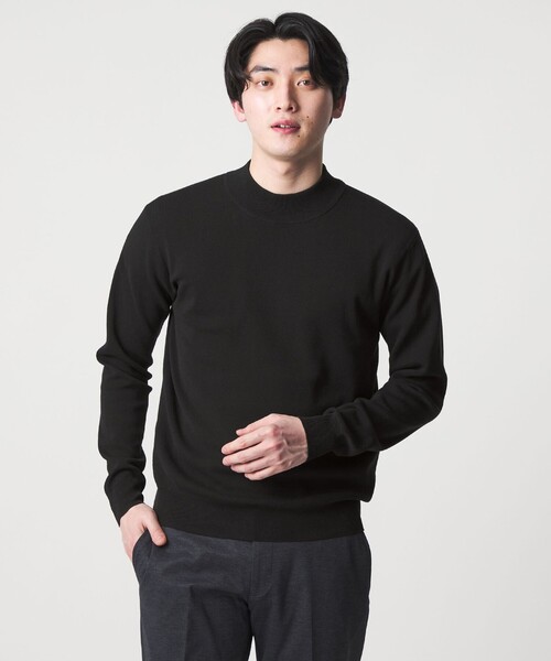 A DAY IN THE LIFE UNITED ARROWS(アデイインザライフユナイテッドアローズ)の「ハイゲージ ミラノリブ モックネックニット-ウォッシャブル-<A DAY IN THE LIFE>(ニット/セーター・メンズ・ブラック/ナチュラル・M/L/S)」の2枚目の写真