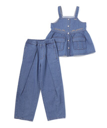 nexchic（ネクシック）の「デニムビスチェ＋タック入り太パンツセットアップ(110~150cm)（セットアップ）」