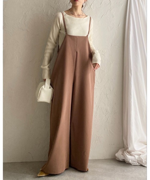 She's Closet(シーズクローゼット)の「ハイウエストサスペンダー ワイド キャミサロペットパンツ(サロペット/オーバーオール・レディース・ベージュ/カーキブラウン/ブラック・FREE)」の1枚目の写真