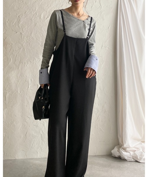 She's Closet(シーズクローゼット)の「ハイウエストサスペンダー ワイド キャミサロペットパンツ(サロペット/オーバーオール・レディース・ベージュ/カーキブラウン/ブラック・FREE)」の21枚目の写真