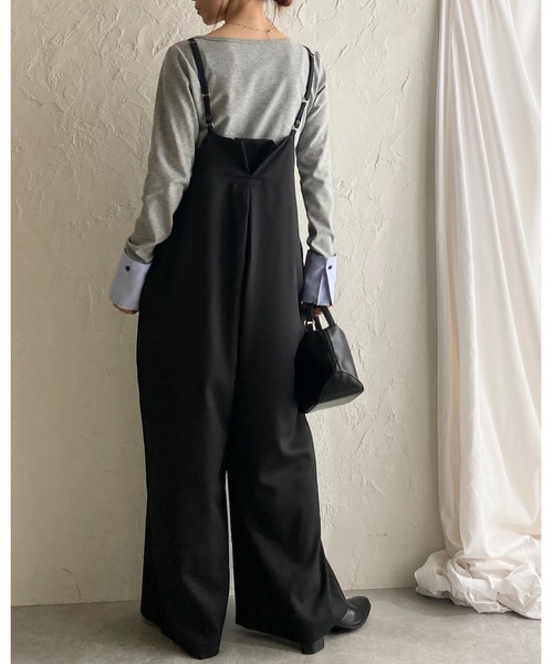She's Closet(シーズクローゼット)の「ハイウエストサスペンダー ワイド キャミサロペットパンツ(サロペット/オーバーオール・レディース・ベージュ/カーキブラウン/ブラック・FREE)」の4枚目の写真
