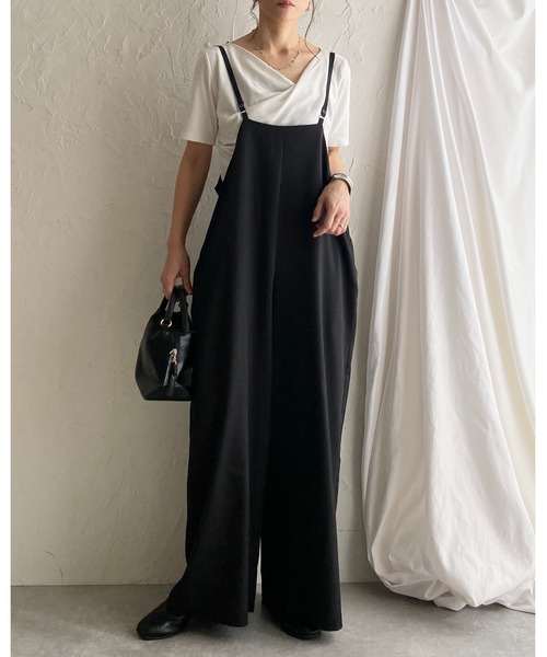 She's Closet(シーズクローゼット)の「ハイウエストサスペンダー ワイド キャミサロペットパンツ(サロペット/オーバーオール・レディース・ベージュ/カーキブラウン/ブラック・FREE)」の6枚目の写真