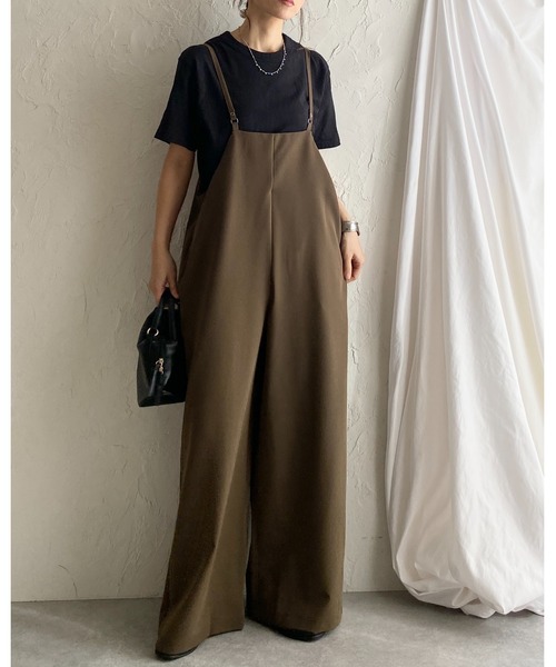 She's Closet(シーズクローゼット)の「ハイウエストサスペンダー ワイド キャミサロペットパンツ(サロペット/オーバーオール・レディース・ベージュ/カーキブラウン/ブラック・FREE)」の8枚目の写真