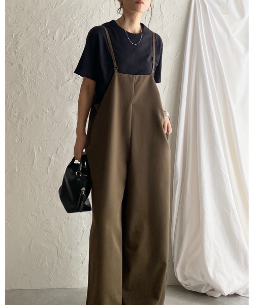 She's Closet(シーズクローゼット)の「ハイウエストサスペンダー ワイド キャミサロペットパンツ(サロペット/オーバーオール・レディース・ベージュ/カーキブラウン/ブラック・FREE)」の9枚目の写真