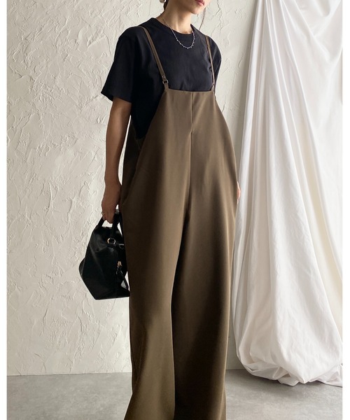 She's Closet(シーズクローゼット)の「ハイウエストサスペンダー ワイド キャミサロペットパンツ(サロペット/オーバーオール・レディース・ベージュ/カーキブラウン/ブラック・FREE)」の11枚目の写真