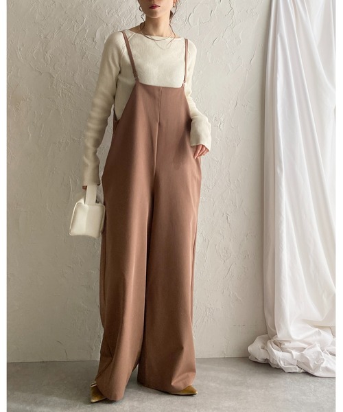 She's Closet(シーズクローゼット)の「ハイウエストサスペンダー ワイド キャミサロペットパンツ(サロペット/オーバーオール・レディース・ベージュ/カーキブラウン/ブラック・FREE)」の12枚目の写真