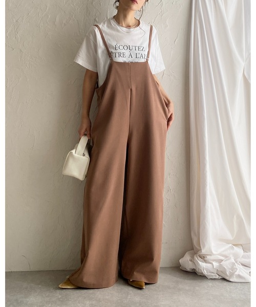 She's Closet(シーズクローゼット)の「ハイウエストサスペンダー ワイド キャミサロペットパンツ(サロペット/オーバーオール・レディース・ベージュ/カーキブラウン/ブラック・FREE)」の13枚目の写真