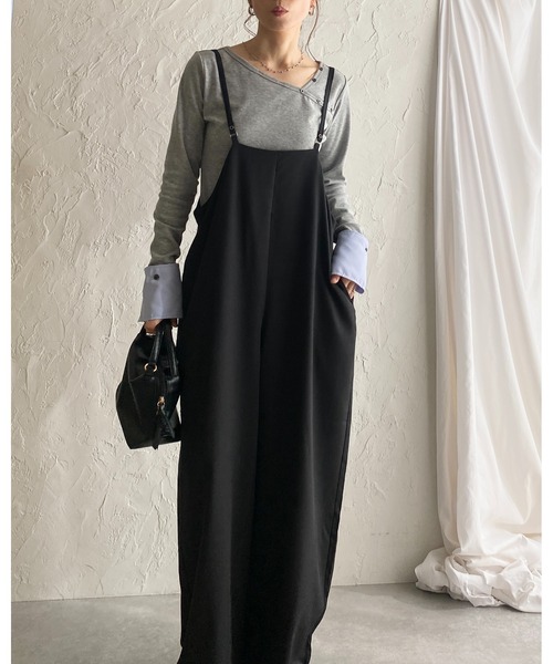 She's Closet(シーズクローゼット)の「ハイウエストサスペンダー ワイド キャミサロペットパンツ(サロペット/オーバーオール・レディース・ベージュ/カーキブラウン/ブラック・FREE)」の17枚目の写真