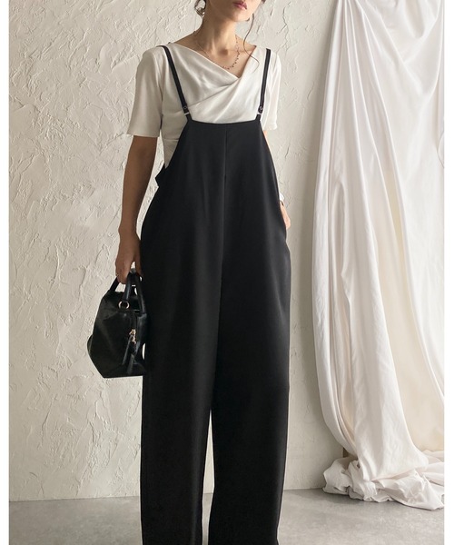 She's Closet(シーズクローゼット)の「ハイウエストサスペンダー ワイド キャミサロペットパンツ(サロペット/オーバーオール・レディース・ベージュ/カーキブラウン/ブラック・FREE)」の18枚目の写真