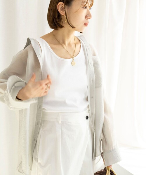 NOLLEY’S（ノーリーズ）の「ウォッシャブルプレミアムテレコアシメ2WAYタンク（タンクトップ・レディース・ブラック/ブラウン/ホワイト・FREE）」の5枚目の写真