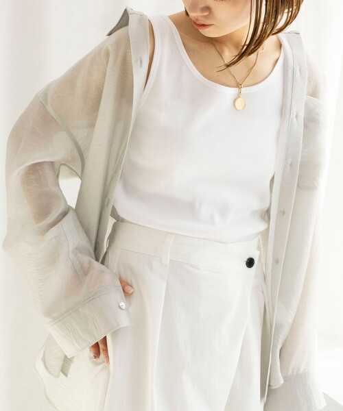 NOLLEY’S（ノーリーズ）の「ウォッシャブルプレミアムテレコアシメ2WAYタンク（タンクトップ・レディース・ブラック/ブラウン/ホワイト・FREE）」の6枚目の写真