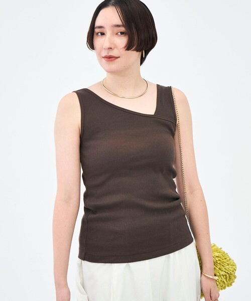 NOLLEY’S（ノーリーズ）の「ウォッシャブルプレミアムテレコアシメ2WAYタンク（タンクトップ・レディース・ブラック/ブラウン/ホワイト・FREE）」の11枚目の写真