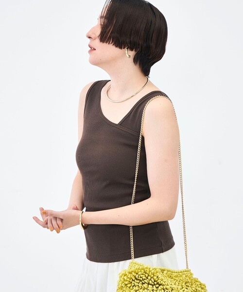 NOLLEY’S（ノーリーズ）の「ウォッシャブルプレミアムテレコアシメ2WAYタンク（タンクトップ・レディース・ブラック/ブラウン/ホワイト・FREE）」の13枚目の写真