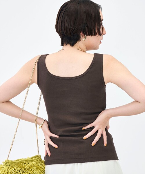 NOLLEY’S（ノーリーズ）の「ウォッシャブルプレミアムテレコアシメ2WAYタンク（タンクトップ・レディース・ブラック/ブラウン/ホワイト・FREE）」の14枚目の写真