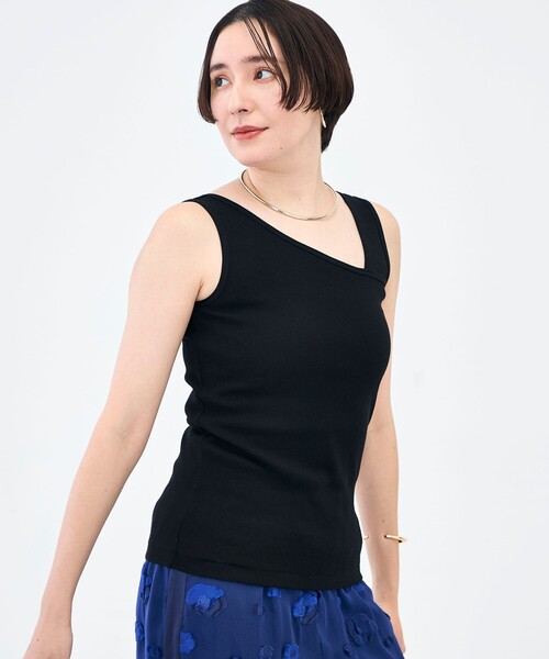 NOLLEY’S（ノーリーズ）の「ウォッシャブルプレミアムテレコアシメ2WAYタンク（タンクトップ・レディース・ブラック/ブラウン/ホワイト・FREE）」の22枚目の写真