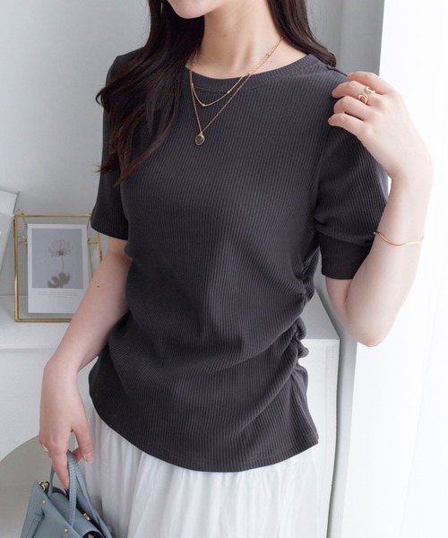 unico 新品ドレープ【LIOTA】リオタ セール】ドレープデザインリブトップス（Tシャツ/カットソー）｜alotta