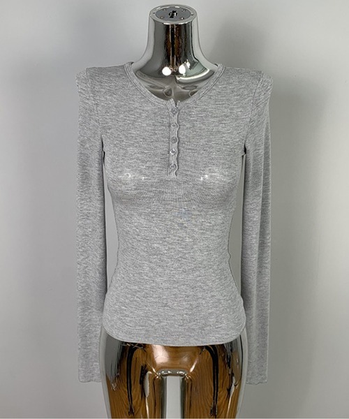 GLAMOROUS JANE(グラマラスジェーン)の「ヘンリーネックロンT(Tシャツ/カットソー・レディース・グレー/チャコールグレー/ブラック/ホワイト・FREE)」の6枚目の写真