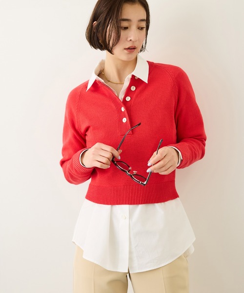 ROPE'(ロペ)の「ヘンリーネックラグランスリーブニットプルオーバー/イージーケア(ニット/セーター・レディース・ホワイト/レッド/ネイビー・FREE)」の1枚目の写真