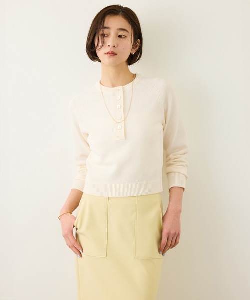 ROPE'(ロペ)の「ヘンリーネックラグランスリーブニットプルオーバー/イージーケア(ニット/セーター・レディース・ホワイト/レッド/ネイビー・FREE)」の7枚目の写真