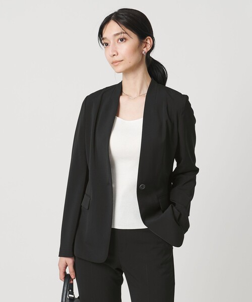 UNITED ARROWS(ユナイテッドアローズ)の「FEEL CLEAN Vノーカラー ジャケット ‐防しわ ストレッチ UVカット‐(テーラードジャケット・レディース・ネイビー/ブラック・38/36/34/40)」の6枚目の写真