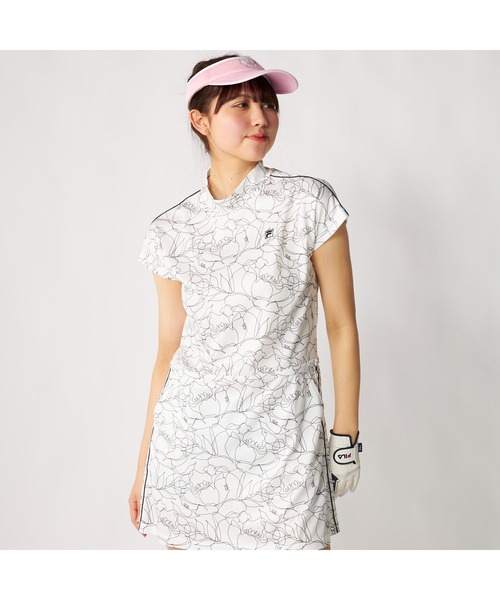 FILA GOLF(フィラゴルフ )の「FILA GOLF フィラゴルフ ゴルフウェア 接触冷感 カノコ 吸汗速乾 ライン 切替 ワンピース(ワンピース・レディース・ピンク/ホワイト/ブラック・M/L/LL)」の17枚目の写真