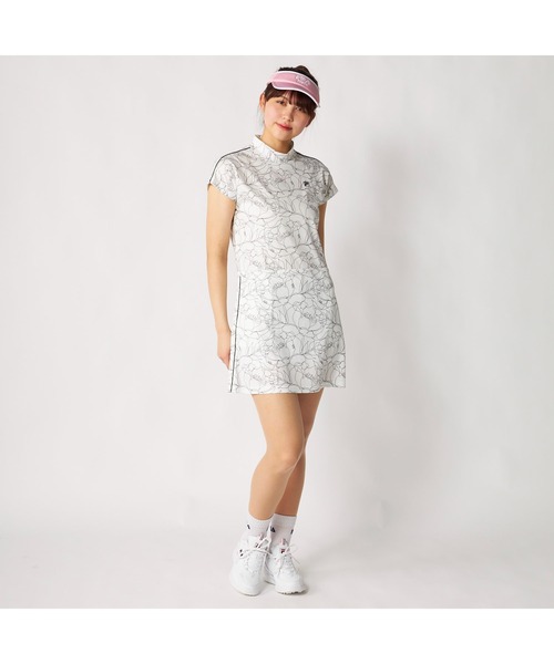 FILA GOLF(フィラゴルフ )の「FILA GOLF フィラゴルフ ゴルフウェア 接触冷感 カノコ 吸汗速乾 ライン 切替 ワンピース(ワンピース・レディース・ピンク/ホワイト/ブラック・M/L/LL)」の20枚目の写真