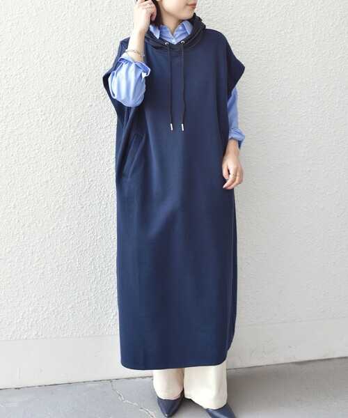 SHIPS Colors(シップス カラーズ)の「SHIPS Colors:〈手洗い可能〉異素材 フーディー ワンピース◇(ワンピース・レディース・ライトブルー/ベージュ/ネイビー・ONE SIZE)」の10枚目の写真