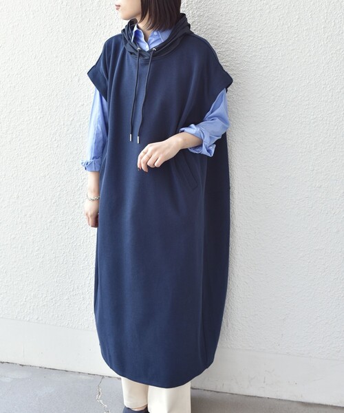 SHIPS Colors(シップス カラーズ)の「SHIPS Colors:〈手洗い可能〉異素材 フーディー ワンピース◇(ワンピース・レディース・ライトブルー/ベージュ/ネイビー・ONE SIZE)」の9枚目の写真