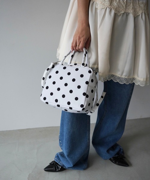 SANSeLF(サンセルフ)の「【SANSeLF】ドット2WAYミニボストンバッグ saa26s035(ハンドバッグ・レディース・ホワイト/ブラック・FREE)」の2枚目の写真