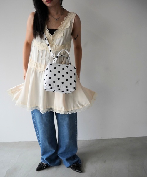 SANSeLF(サンセルフ)の「【SANSeLF】ドット2WAYミニボストンバッグ saa26s035(ハンドバッグ・レディース・ホワイト/ブラック・FREE)」の3枚目の写真